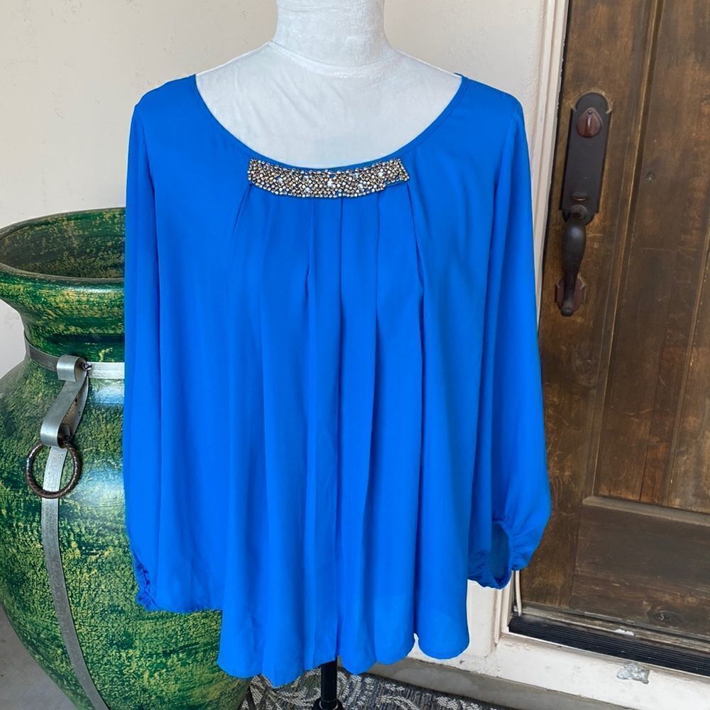 Alfani blue pullover top with embellishment size 12